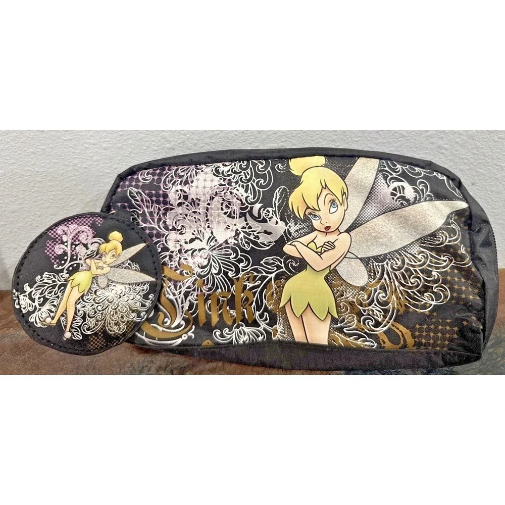 Vintage Disney Tinker Bell Makeup Cosmetic Bag w/ Attached Mirror NWT Zip Pouch